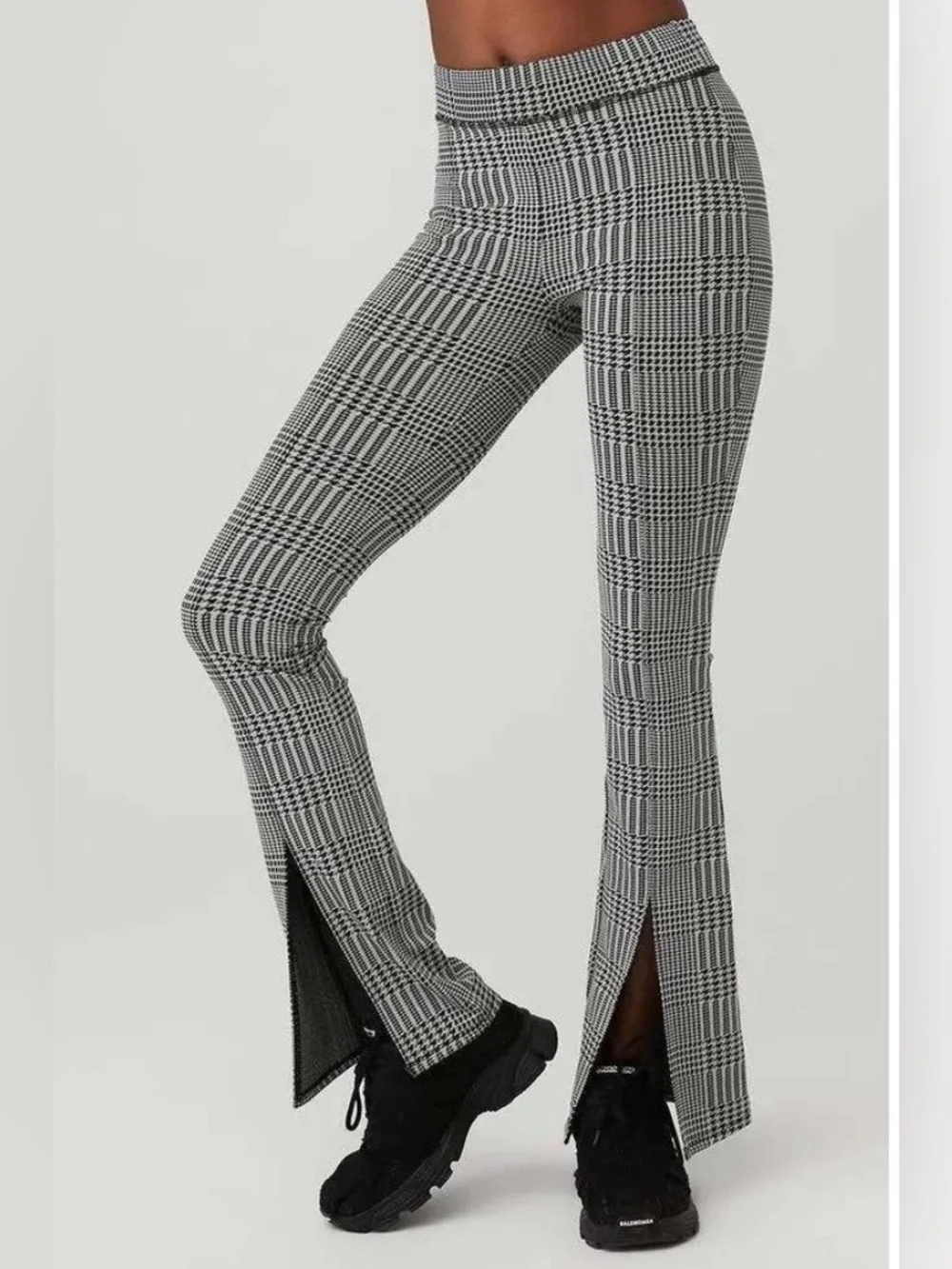 ALO JACQUARD HIGH-WAIST GLENPLAID FLUTTER LEGGING $138 NO Tag Flare Bell Leg XS